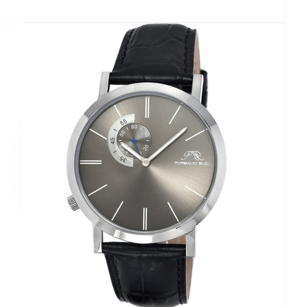Porsamo Bleu Men's Watch Black Strap Silver Case Gray Dial